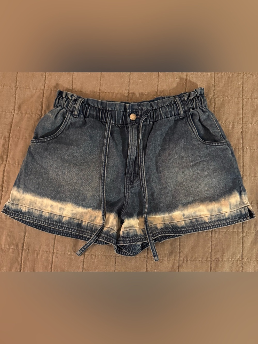 Madewell Blue Tie-Waist Washed Hem Denim Shorts